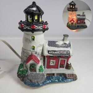 Lighthouse Ceramic Light Cobblestone Corners 2003  5 1/2" Nautical Christmas